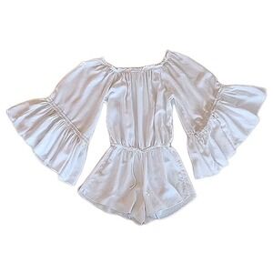 VTG Elan Romper Women M White Off Shoulder Bell Sleeve Milkmaid Peasant Coquette